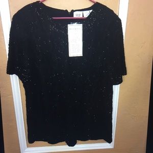 CANDLELIGHT CHAMPAGNE BLACK SEQUINS PLUS SZ 26 TOP
